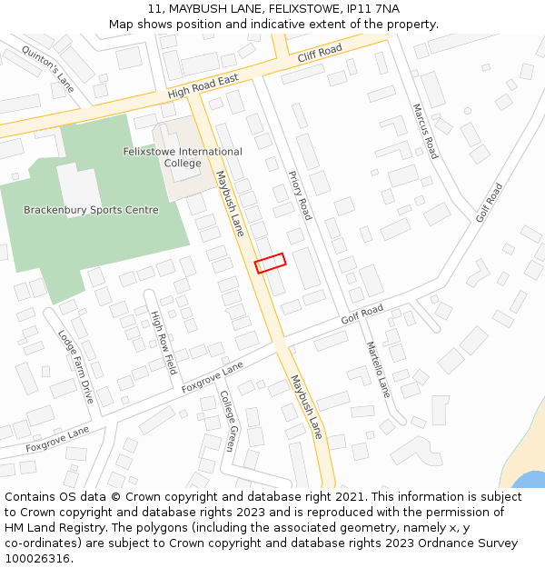 11, MAYBUSH LANE, FELIXSTOWE, IP11 7NA: Location map and indicative extent of plot