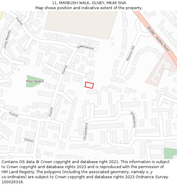 11, MAYBUSH WALK, OLNEY, MK46 5NA: Location map and indicative extent of plot