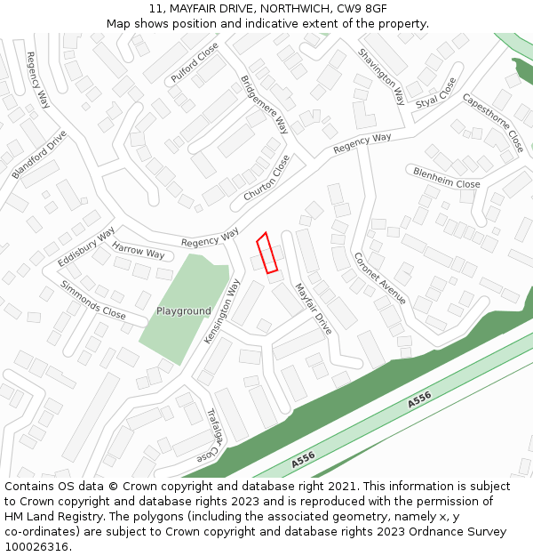 11, MAYFAIR DRIVE, NORTHWICH, CW9 8GF: Location map and indicative extent of plot