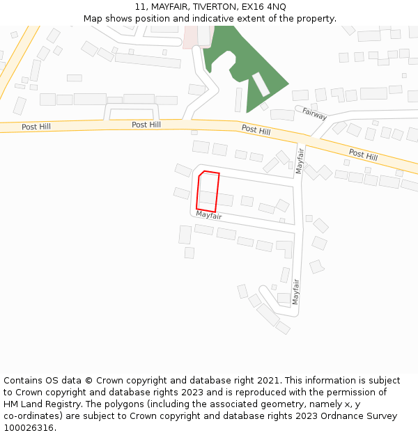 11, MAYFAIR, TIVERTON, EX16 4NQ: Location map and indicative extent of plot