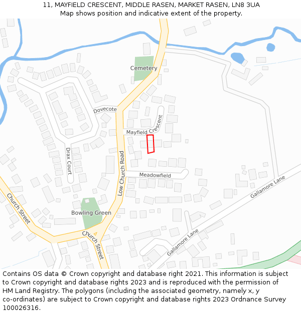 11, MAYFIELD CRESCENT, MIDDLE RASEN, MARKET RASEN, LN8 3UA: Location map and indicative extent of plot