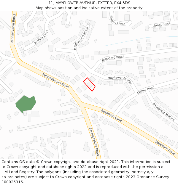 11, MAYFLOWER AVENUE, EXETER, EX4 5DS: Location map and indicative extent of plot