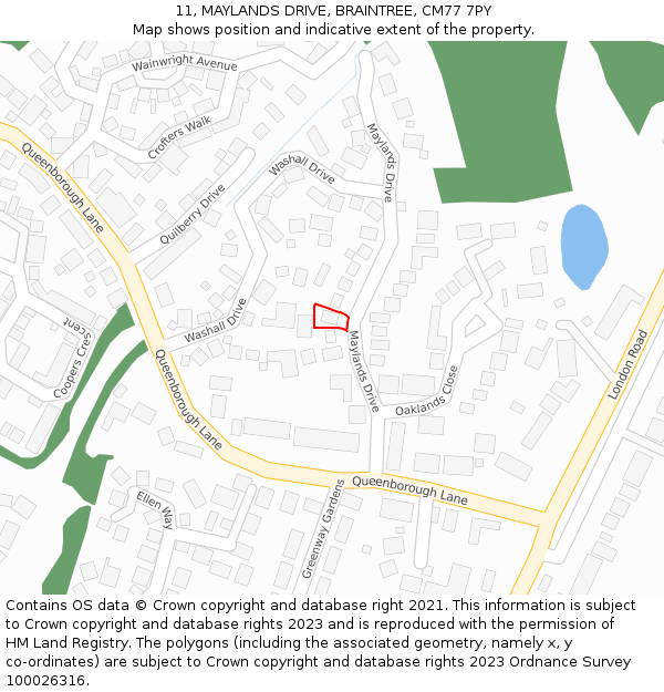 11, MAYLANDS DRIVE, BRAINTREE, CM77 7PY: Location map and indicative extent of plot