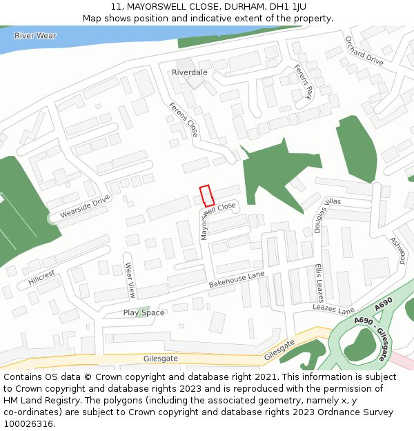 11, MAYORSWELL CLOSE, DURHAM, DH1 1JU: Location map and indicative extent of plot