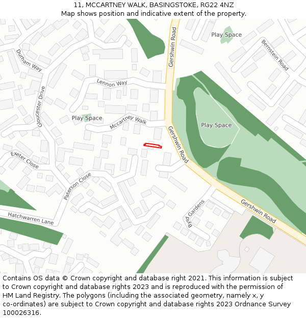 11, MCCARTNEY WALK, BASINGSTOKE, RG22 4NZ: Location map and indicative extent of plot