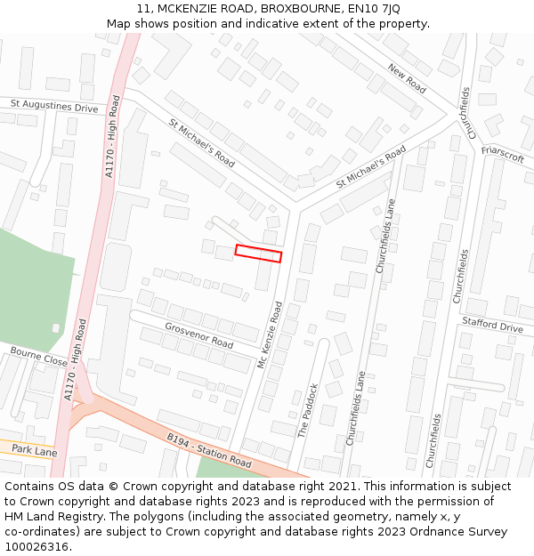 11, MCKENZIE ROAD, BROXBOURNE, EN10 7JQ: Location map and indicative extent of plot