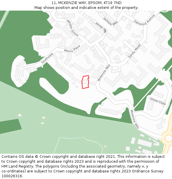 11, MCKENZIE WAY, EPSOM, KT19 7ND: Location map and indicative extent of plot