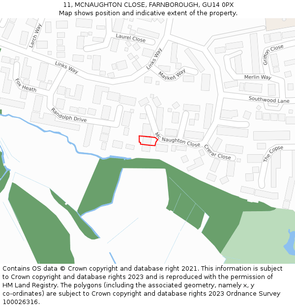 11, MCNAUGHTON CLOSE, FARNBOROUGH, GU14 0PX: Location map and indicative extent of plot