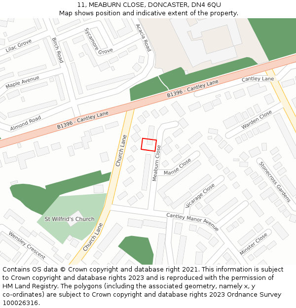 11, MEABURN CLOSE, DONCASTER, DN4 6QU: Location map and indicative extent of plot