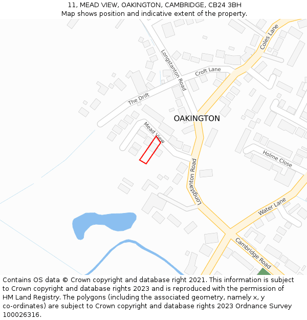 11, MEAD VIEW, OAKINGTON, CAMBRIDGE, CB24 3BH: Location map and indicative extent of plot