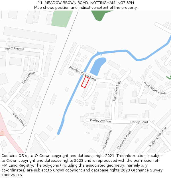 11, MEADOW BROWN ROAD, NOTTINGHAM, NG7 5PH: Location map and indicative extent of plot