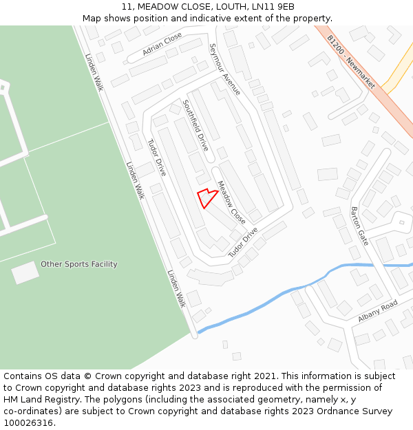 11, MEADOW CLOSE, LOUTH, LN11 9EB: Location map and indicative extent of plot