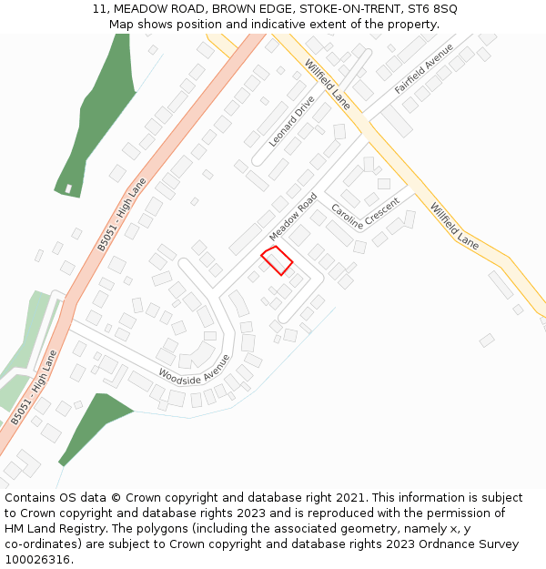 11, MEADOW ROAD, BROWN EDGE, STOKE-ON-TRENT, ST6 8SQ: Location map and indicative extent of plot