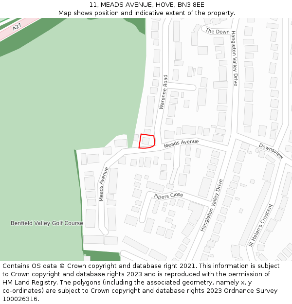 11, MEADS AVENUE, HOVE, BN3 8EE: Location map and indicative extent of plot