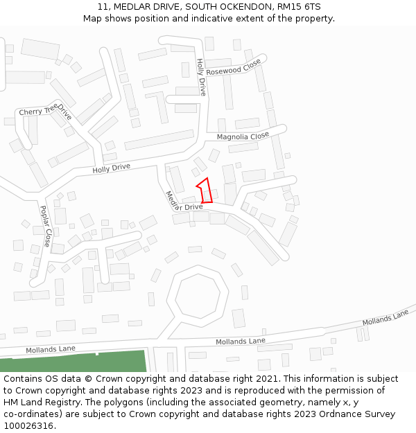 11, MEDLAR DRIVE, SOUTH OCKENDON, RM15 6TS: Location map and indicative extent of plot
