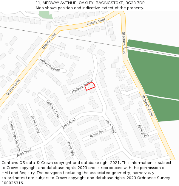 11, MEDWAY AVENUE, OAKLEY, BASINGSTOKE, RG23 7DP: Location map and indicative extent of plot