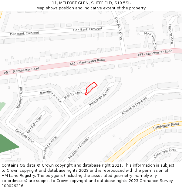 11, MELFORT GLEN, SHEFFIELD, S10 5SU: Location map and indicative extent of plot