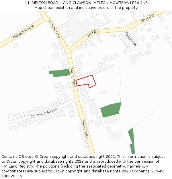 11, MELTON ROAD, LONG CLAWSON, MELTON MOWBRAY, LE14 4NR: Location map and indicative extent of plot