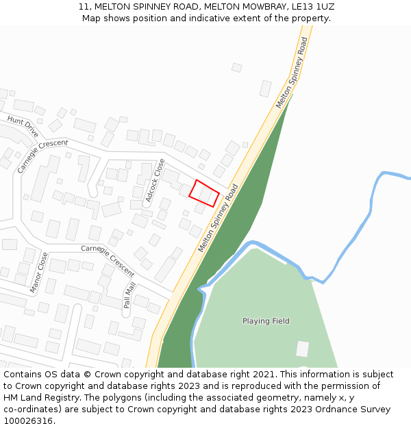 11, MELTON SPINNEY ROAD, MELTON MOWBRAY, LE13 1UZ: Location map and indicative extent of plot