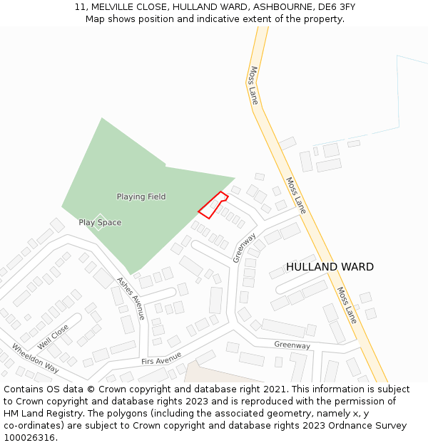 11, MELVILLE CLOSE, HULLAND WARD, ASHBOURNE, DE6 3FY: Location map and indicative extent of plot