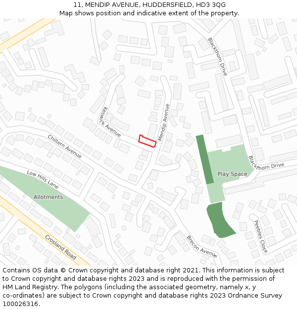 11, MENDIP AVENUE, HUDDERSFIELD, HD3 3QG: Location map and indicative extent of plot