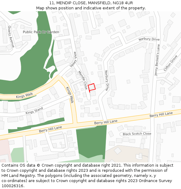 11, MENDIP CLOSE, MANSFIELD, NG18 4UR: Location map and indicative extent of plot