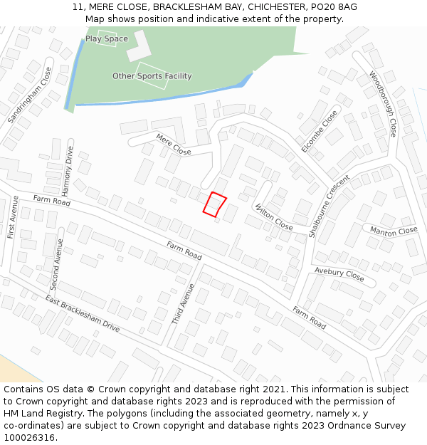 11, MERE CLOSE, BRACKLESHAM BAY, CHICHESTER, PO20 8AG: Location map and indicative extent of plot