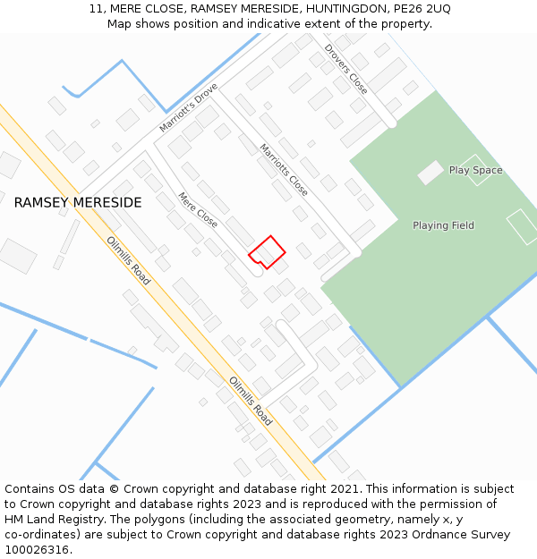 11, MERE CLOSE, RAMSEY MERESIDE, HUNTINGDON, PE26 2UQ: Location map and indicative extent of plot