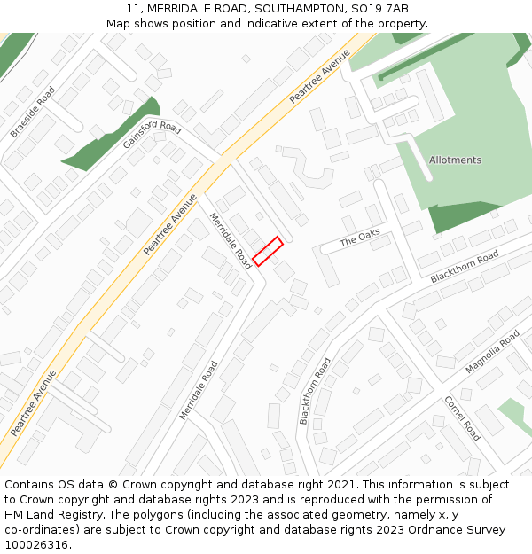 11, MERRIDALE ROAD, SOUTHAMPTON, SO19 7AB: Location map and indicative extent of plot