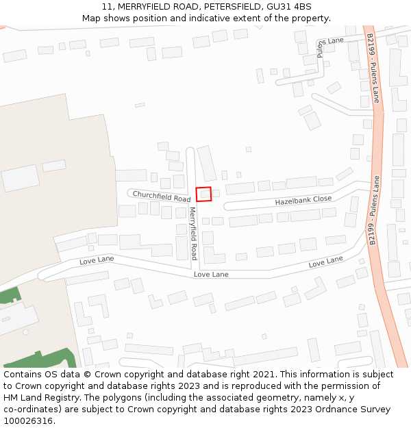11, MERRYFIELD ROAD, PETERSFIELD, GU31 4BS: Location map and indicative extent of plot