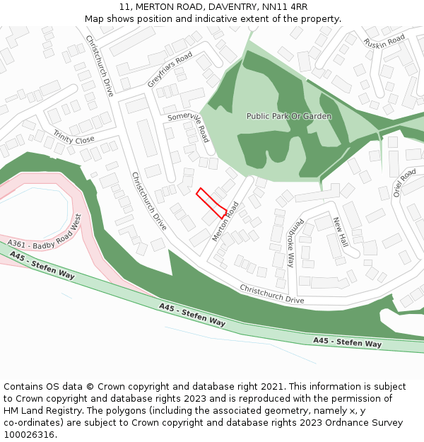 11, MERTON ROAD, DAVENTRY, NN11 4RR: Location map and indicative extent of plot