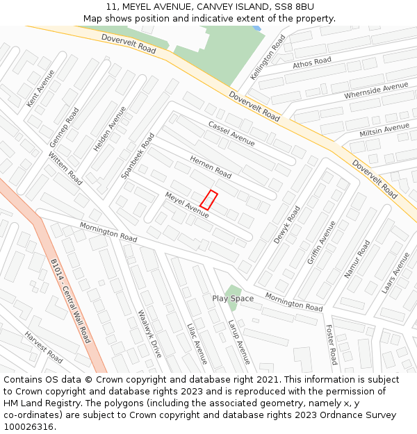 11, MEYEL AVENUE, CANVEY ISLAND, SS8 8BU: Location map and indicative extent of plot