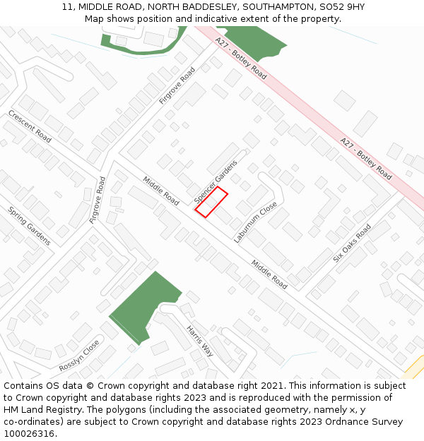 11, MIDDLE ROAD, NORTH BADDESLEY, SOUTHAMPTON, SO52 9HY: Location map and indicative extent of plot