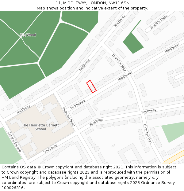 11, MIDDLEWAY, LONDON, NW11 6SN: Location map and indicative extent of plot