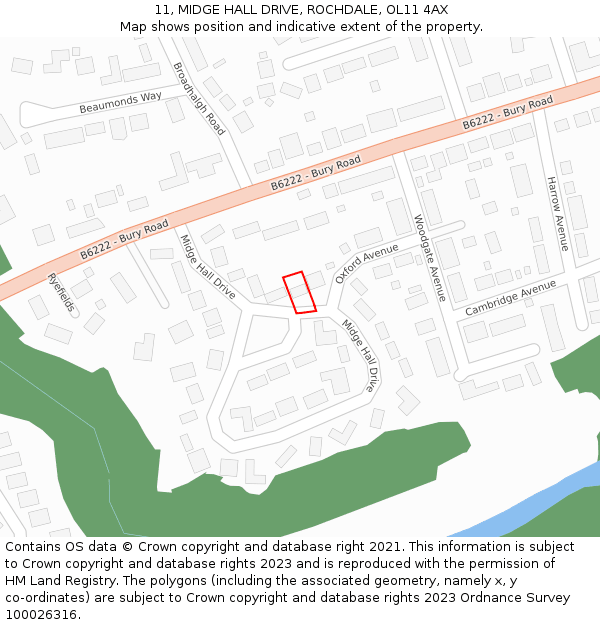 11, MIDGE HALL DRIVE, ROCHDALE, OL11 4AX: Location map and indicative extent of plot