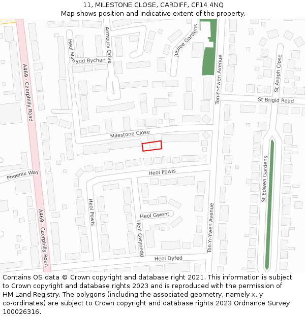 11, MILESTONE CLOSE, CARDIFF, CF14 4NQ: Location map and indicative extent of plot
