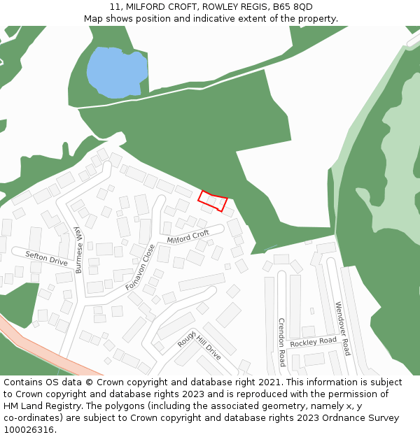 11, MILFORD CROFT, ROWLEY REGIS, B65 8QD: Location map and indicative extent of plot
