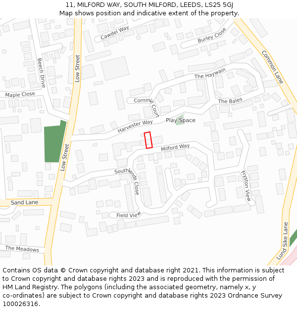 11, MILFORD WAY, SOUTH MILFORD, LEEDS, LS25 5GJ: Location map and indicative extent of plot