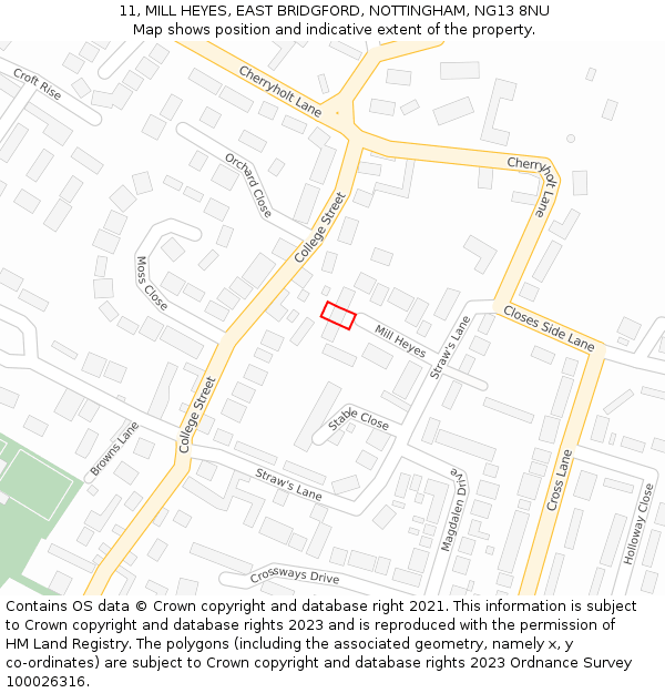 11, MILL HEYES, EAST BRIDGFORD, NOTTINGHAM, NG13 8NU: Location map and indicative extent of plot