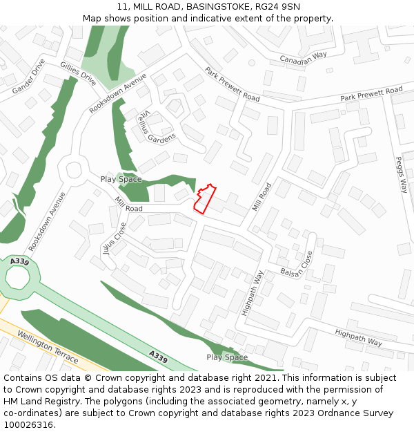 11, MILL ROAD, BASINGSTOKE, RG24 9SN: Location map and indicative extent of plot