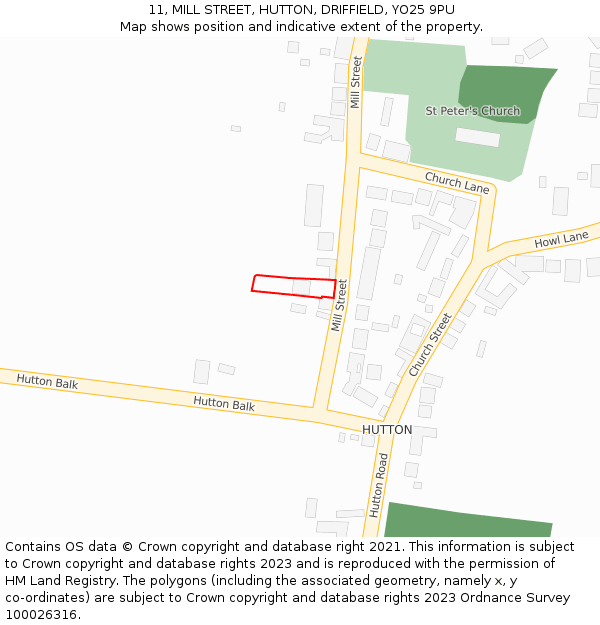 11, MILL STREET, HUTTON, DRIFFIELD, YO25 9PU: Location map and indicative extent of plot