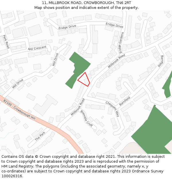 11, MILLBROOK ROAD, CROWBOROUGH, TN6 2RT: Location map and indicative extent of plot