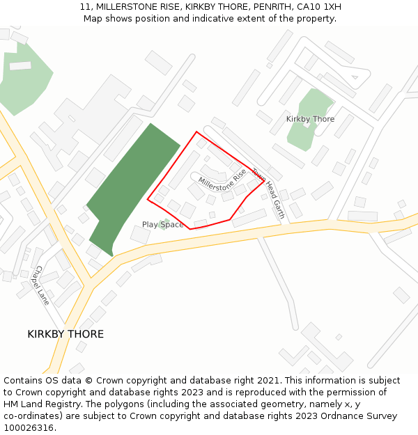 11, MILLERSTONE RISE, KIRKBY THORE, PENRITH, CA10 1XH: Location map and indicative extent of plot