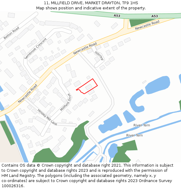 11, MILLFIELD DRIVE, MARKET DRAYTON, TF9 1HS: Location map and indicative extent of plot