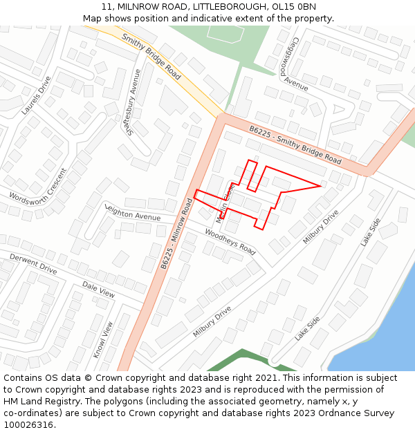11, MILNROW ROAD, LITTLEBOROUGH, OL15 0BN: Location map and indicative extent of plot