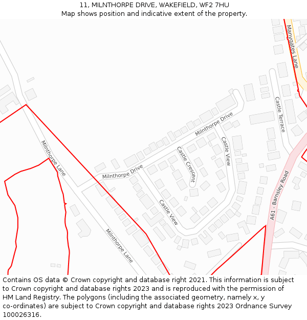 11, MILNTHORPE DRIVE, WAKEFIELD, WF2 7HU: Location map and indicative extent of plot