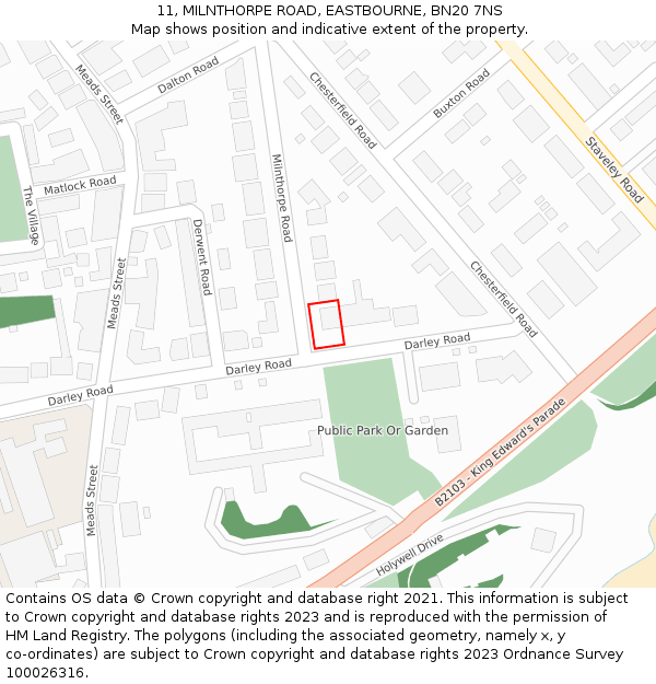 11, MILNTHORPE ROAD, EASTBOURNE, BN20 7NS: Location map and indicative extent of plot
