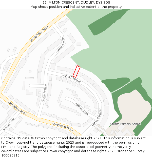 11, MILTON CRESCENT, DUDLEY, DY3 3DS: Location map and indicative extent of plot