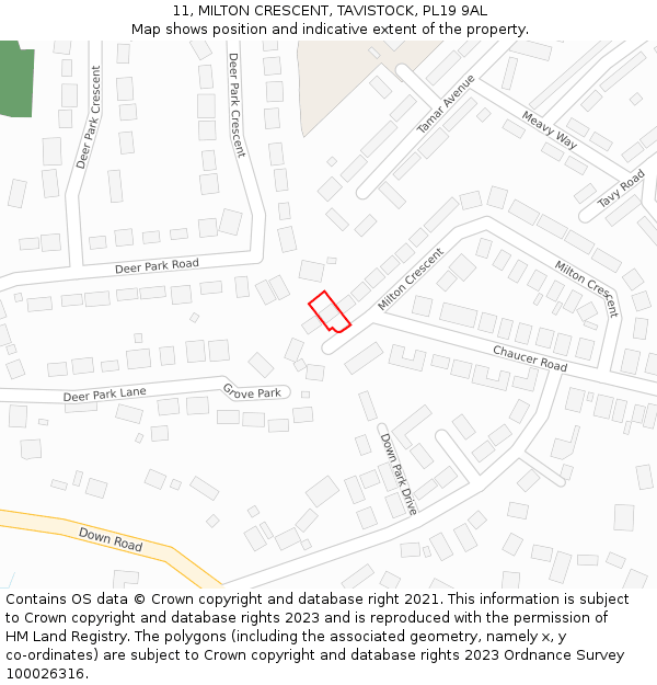 11, MILTON CRESCENT, TAVISTOCK, PL19 9AL: Location map and indicative extent of plot