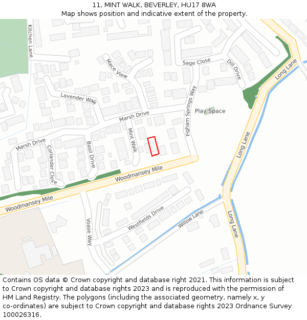 11, MINT WALK, BEVERLEY, HU17 8WA: Location map and indicative extent of plot